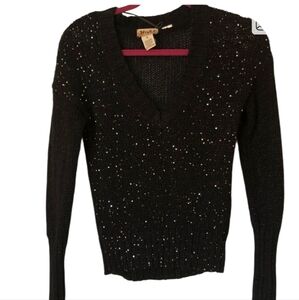 Mudd Black V-Neck Long Sleeve Sweater with Sequins Size Medium